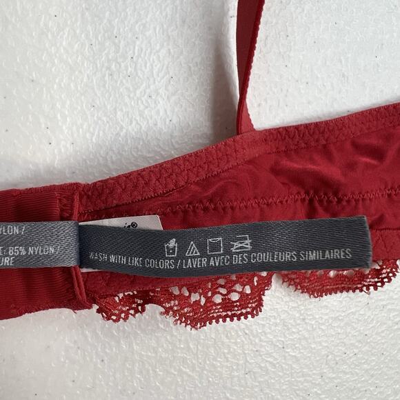 Aerie Happy Size 32A Bra Very Sexy Lined Demi Push Up Underwire Red Lace Plunge - Picture 13 of 15